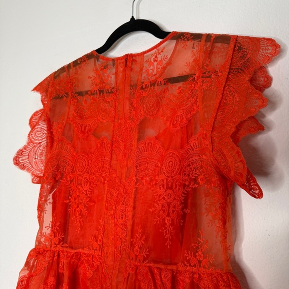 Marissa Webb Kallisti Orange Floral Lace Dress Silk Slip Ruffle Sleeve Size S - Picture 5 of 10